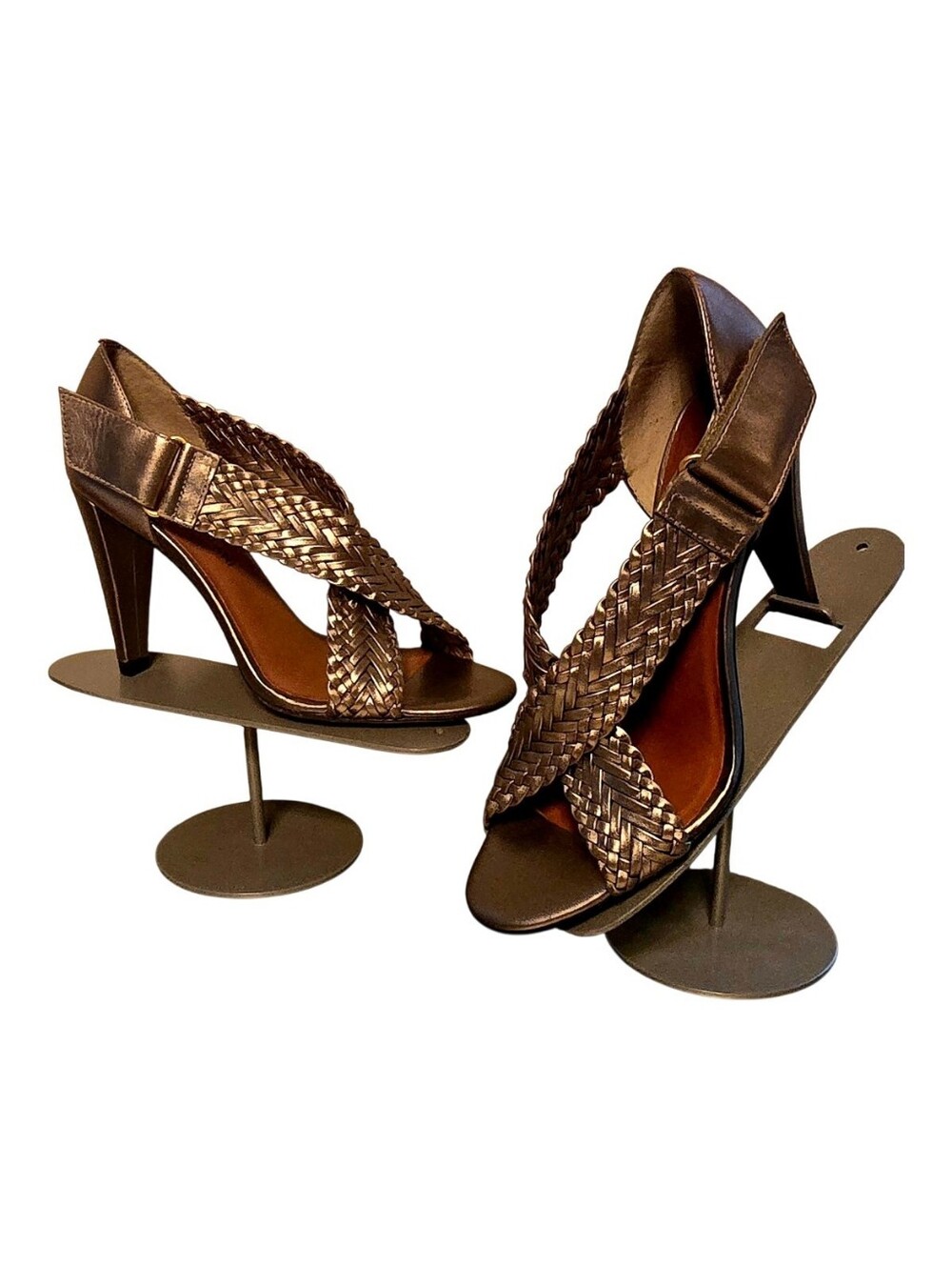Like New Antonio Melani Cross Braided Metallic Brown High Heel Sandals Women 7.5